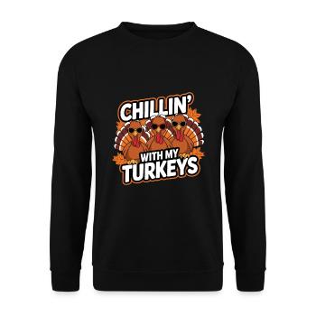 Lustiger Thanksgiving Truthahn - Unisex Pullover - Schwarz - Vorne - Alina (178cm) & Michal (187cm)