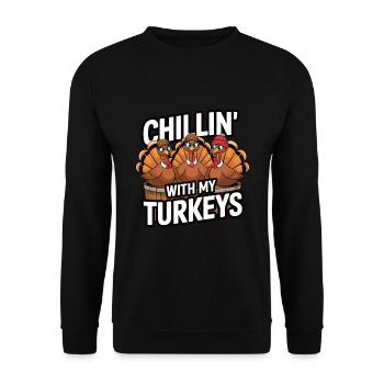 Lustiger Thanksgiving Truthahn - Unisex Pullover - Schwarz - Vorne - Alina (178cm) & Michal (187cm)