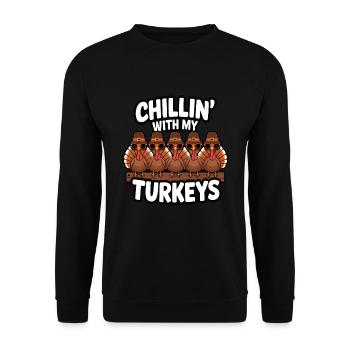Lustiger Thanksgiving Truthahn - Unisex Pullover - Schwarz - Vorne - Alina (178cm) & Michal (187cm)