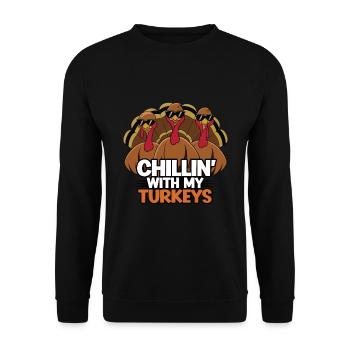 Lustiger Thanksgiving Truthahn - Unisex Pullover - Schwarz - Vorne - Alina (178cm) & Michal (187cm)