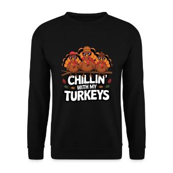 Lustiger Thanksgiving Truthahn - Unisex Pullover - Schwarz - Vorne - Alina (178cm) & Michal (187cm)