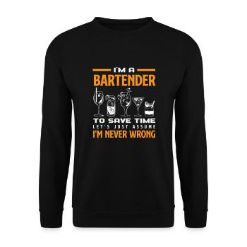 Lustiger Barkeeper Spruch Barkeeper Geschenk - Unisex Pullover - Schwarz - Vorne - Alina (178cm) & Michal (187cm)
