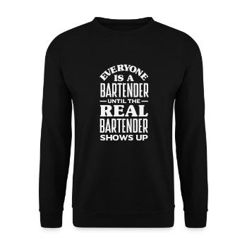 Lustiger Barkeeper Spruch Barkeeper Geschenk - Unisex Pullover - Schwarz - Vorne - Alina (178cm) & Michal (187cm)