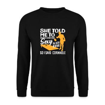 Funny Cornhole Player Gift - Unisex Sweatshirt - black - Front - Alina (178cm) & Michal (187cm)