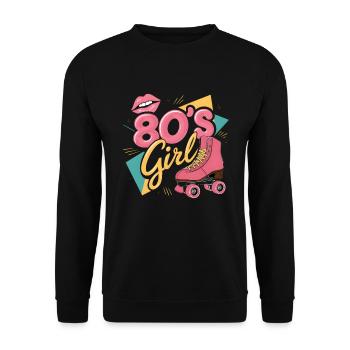 Retro 80er Jahre Girl Roller Skate Rollschuhe - Unisex Pullover - Schwarz - Vorne - Alina (178cm) & Michal (187cm)