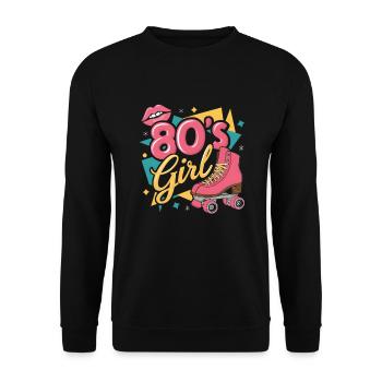 Retro 80er Jahre Girl Roller Skate Rollschuhe - Unisex Pullover - Schwarz - Vorne - Alina (178cm) & Michal (187cm)