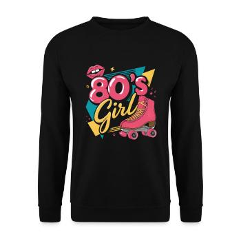 Retro 80er Jahre Girl Roller Skate Rollschuhe - Unisex Pullover - Schwarz - Vorne - Alina (178cm) & Michal (187cm)