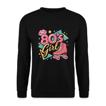 Retro 80er Jahre Girl Roller Skate Rollschuhe - Unisex Pullover - Schwarz - Vorne - Alina (178cm) & Michal (187cm)