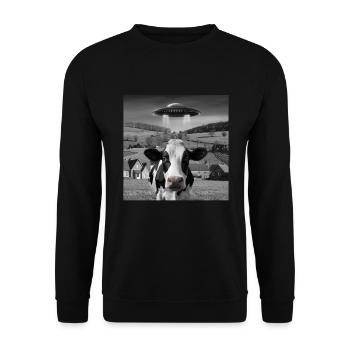 Alien-Begegnung Kuh Selfie - Unisex Pullover - Schwarz - Vorne - Alina (178cm) & Michal (187cm)