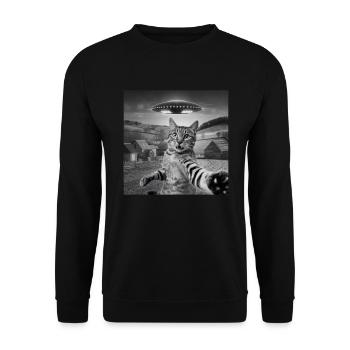 Alien Encounter Cat Selfie - Unisex Sweatshirt - black - Front - Alina (178cm) & Michal (187cm)