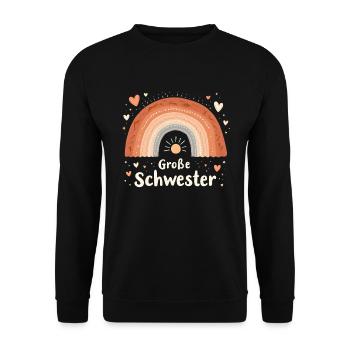 Große Schwester Regenbogen Boho - Unisex Pullover - Schwarz - Vorne - Alina (178cm) & Michal (187cm)