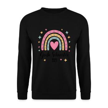 Große Schwester 2027 Regenbogen - Unisex Pullover - Schwarz - Vorne - Alina (178cm) & Michal (187cm)
