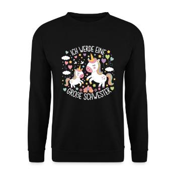 Ich werde eine große Schwester Einhorn - Unisex Pullover - Schwarz - Vorne - Alina (178cm) & Michal (187cm)