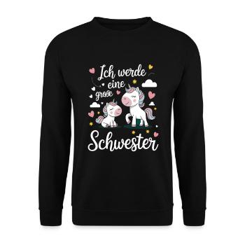 Ich werde eine große Schwester Einhorn - Unisex Pullover - Schwarz - Vorne - Alina (178cm) & Michal (187cm)