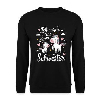 Ich werde eine große Schwester Einhorn - Unisex Pullover - Schwarz - Vorne - Alina (178cm) & Michal (187cm)