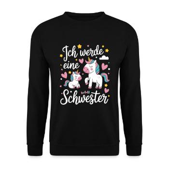 Ich werde eine große Schwester Einhorn - Unisex Pullover - Schwarz - Vorne - Alina (178cm) & Michal (187cm)