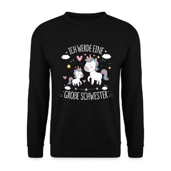 Ich werde eine große Schwester Einhorn - Unisex Pullover - Schwarz - Vorne - Alina (178cm) & Michal (187cm)