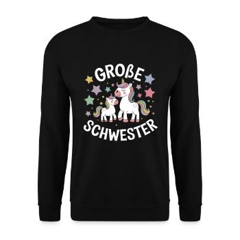 Ich werde eine große Schwester Einhorn - Unisex Pullover - Schwarz - Vorne - Alina (178cm) & Michal (187cm)