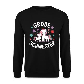 Ich werde eine große Schwester Einhorn - Unisex Pullover - Schwarz - Vorne - Alina (178cm) & Michal (187cm)