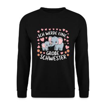 Ich werde eine große Schwester Elefant - Unisex Pullover - Schwarz - Vorne - Alina (178cm) & Michal (187cm)