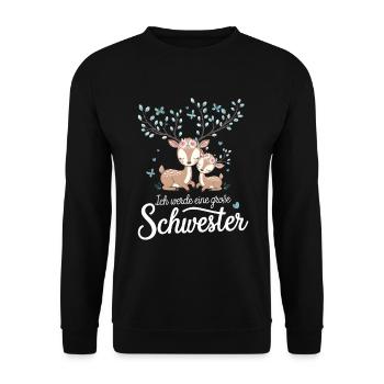 Ich werde eine große Schwester Reh Rehe - Unisex Pullover - Schwarz - Vorne - Alina (178cm) & Michal (187cm)
