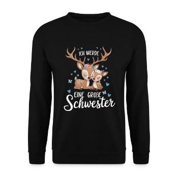 Ich werde eine große Schwester Reh Rehe - Unisex Pullover - Schwarz - Vorne - Alina (178cm) & Michal (187cm)