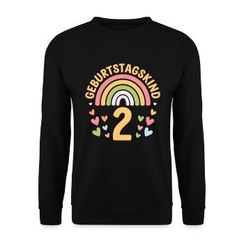 2. Geburtstag Geburtstagskind Regenbogen - Unisex Pullover - Schwarz - Vorne - Alina (178cm) & Michal (187cm)