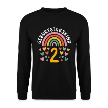 2. Geburtstag Geburtstagskind Regenbogen - Unisex Pullover - Schwarz - Vorne - Alina (178cm) & Michal (187cm)