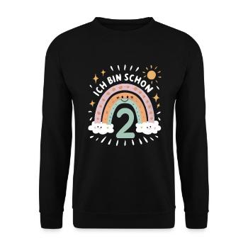 2nd Birthday Shirt Rainbow Cloud - Unisex Sweatshirt - black - Front - Alina (178cm) & Michal (187cm)