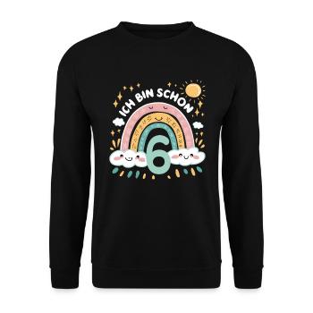 6th Birthday Shirt Rainbow Cloud - Unisex Sweatshirt - black - Front - Alina (178cm) & Michal (187cm)
