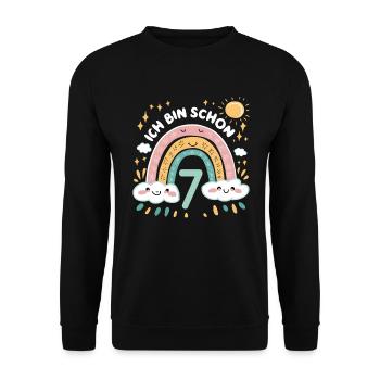 7th Birthday Shirt Rainbow Cloud - Unisex Sweatshirt - black - Front - Alina (178cm) & Michal (187cm)