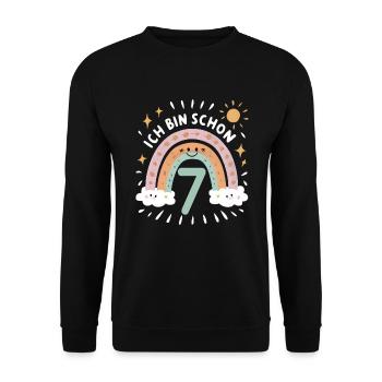7th Birthday Shirt Rainbow Cloud - Unisex Sweatshirt - black - Front - Alina (178cm) & Michal (187cm)