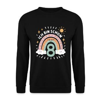 8th Birthday Shirt Rainbow Cloud - Unisex Sweatshirt - black - Front - Alina (178cm) & Michal (187cm)