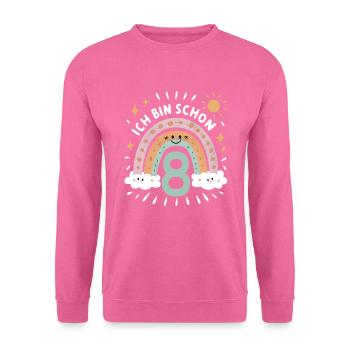8. Geburtstag Geburtstagsshirt Regenbogen Wolke - Unisex Pullover - Pink - Vorne