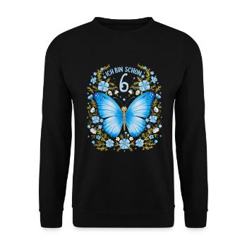 6th Birthday Butterfly Children's Birthday Party - Unisex Sweatshirt - black - Front - Alina (178cm) & Michal (187cm)