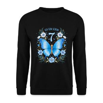 Fête d’anniversaire des enfants papillon 7e anniversaire - Sweat-shirt Unisexe - noir - Devant - Alina (178cm) & Michal (187cm)