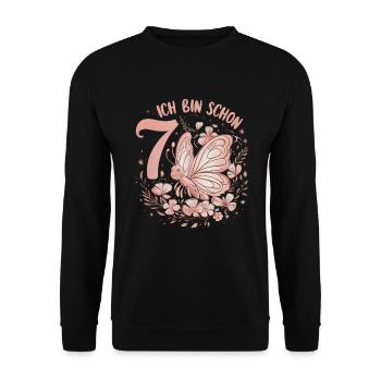 Fête d’anniversaire des enfants papillon 7e anniversaire - Sweat-shirt Unisexe - noir - Devant - Alina (178cm) & Michal (187cm)