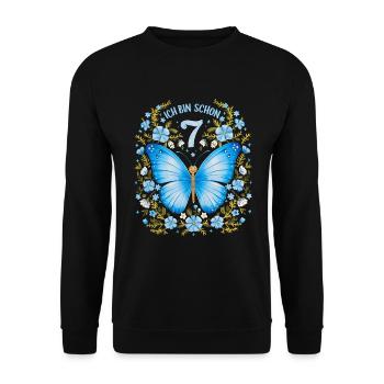Fête d’anniversaire des enfants papillon 7e anniversaire - Sweat-shirt Unisexe - noir - Devant - Alina (178cm) & Michal (187cm)