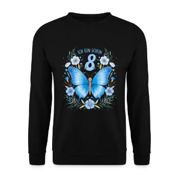 8. Geburtstag Schmetterling Kindergeburtstag - Unisex Pullover - Schwarz - Vorne - Alina (178cm) & Michal (187cm)