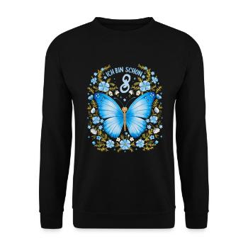 8. Geburtstag Schmetterling Kindergeburtstag - Unisex Pullover - Schwarz - Vorne - Alina (178cm) & Michal (187cm)