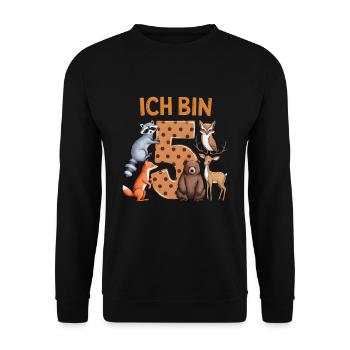 5th Birthday 5 Years Forest Animals Forest Animals - Unisex Sweatshirt - black - Front - Alina (178cm) & Michal (187cm)