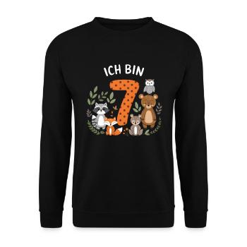 7th Birthday 7 Years Forest Animals Forest Animals - Unisex Sweatshirt - black - Front - Alina (178cm) & Michal (187cm)