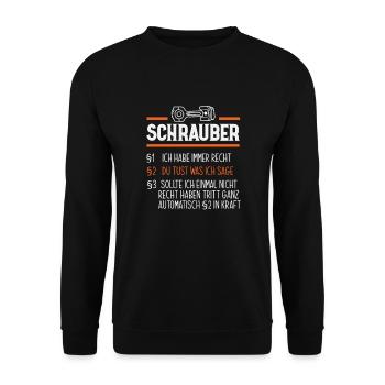 Schrauber Werkstatt Garage Auto - Unisex Pullover - Schwarz - Vorne - Alina (178cm) & Michal (187cm)