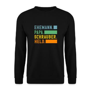 Ehemann Papa Schrauber Held - Unisex Pullover - Schwarz - Vorne - Alina (178cm) & Michal (187cm)