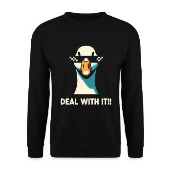 Deal With It Gans Humor - Unisex Pullover - Schwarz - Vorne - Alina (178cm) & Michal (187cm)