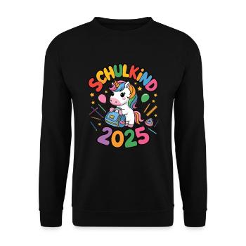 Schulkind 2025 Einschulung Schulanfang - Unisex Pullover - Schwarz - Vorne - Alina (178cm) & Michal (187cm)