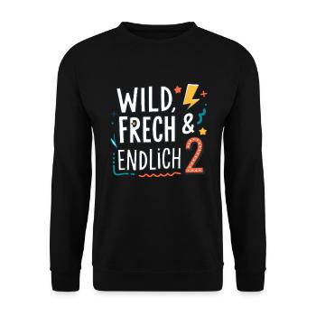 Wild, Frech & Endlich 2 Jahre 2. Geburtstag - Unisex Pullover - Schwarz - Vorne - Alina (178cm) & Michal (187cm)