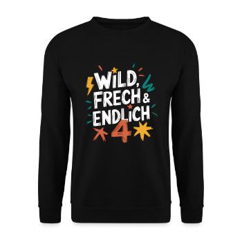 Wild, Cheeky & Finally 4 Years 4th Birthday - Unisex Sweatshirt - black - Front - Alina (178cm) & Michal (187cm)