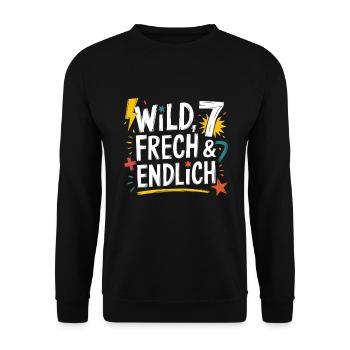 Sauvage, effronté et enfin 7 ans 7e anniversaire - Sweat-shirt Unisexe - noir - Devant - Alina (178cm) & Michal (187cm)