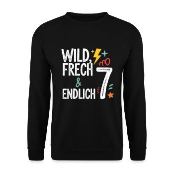 Sauvage, effronté et enfin 7 ans 7e anniversaire - Sweat-shirt Unisexe - noir - Devant - Alina (178cm) & Michal (187cm)